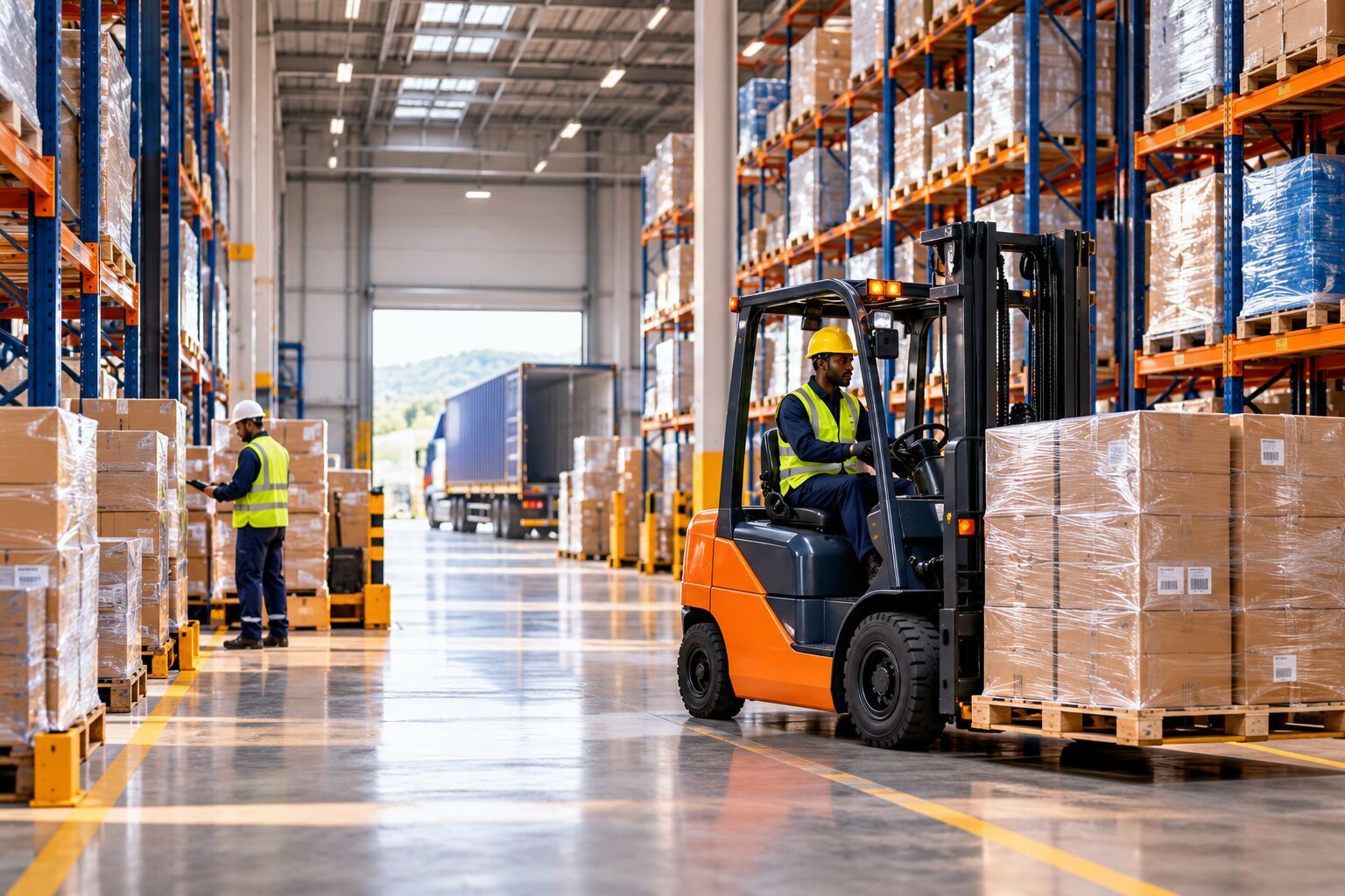 Warehouse storage and handling of palletised cargo
